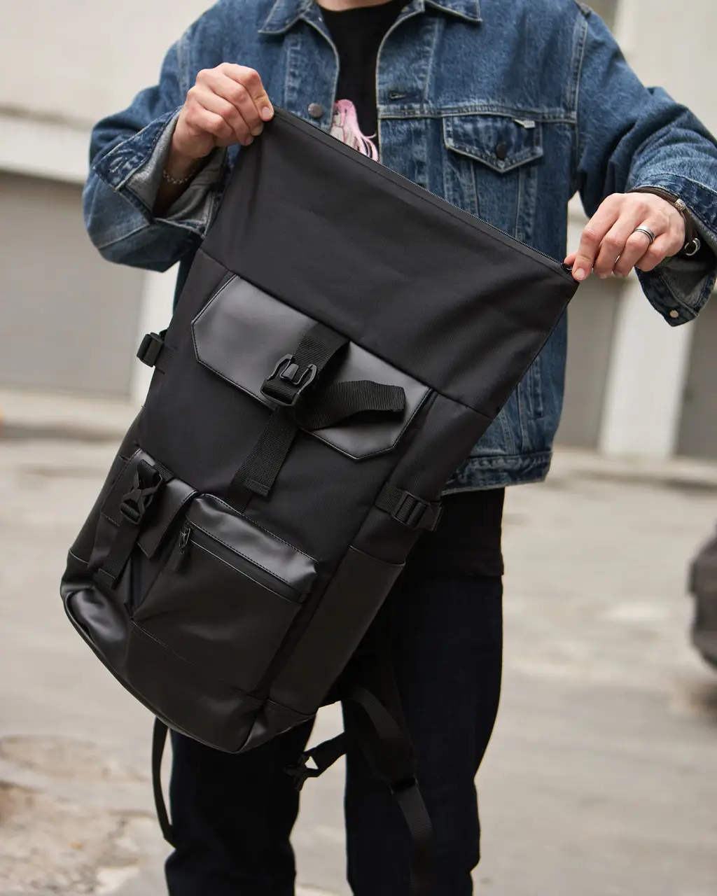 image of textile black backpack